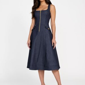 Maxi Zip Denim Dress - Green