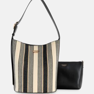 Nicolette Striped Canvas Large Bucket Bag - Blue