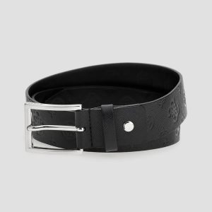Debossed Peony Belt - Black