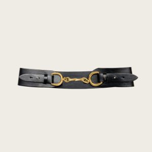 Bamboo Clasp Leather Belt - Black