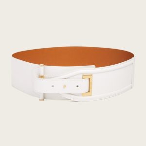 Wide Leather Belt - White