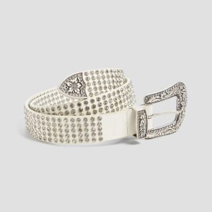 Charli Rhinestone Belt - White