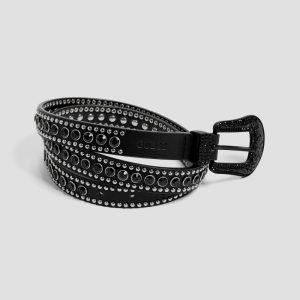 Dakota Rhinestone Skinny Belt - Black