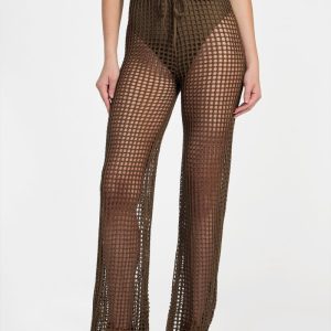 Open-Knit Crochet Pant - Green