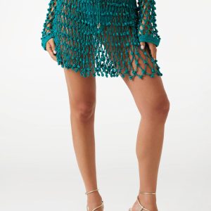 Pom Crochet Mini Skirt - Turquoise