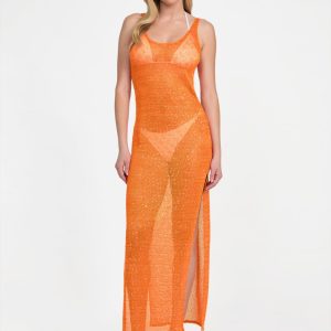Sequin-Knit Maxi Dress - Orange