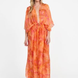 Long Silk-Blend Kimono - Orange