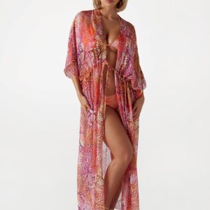Long Silk-Blend Kimono - Pink