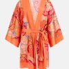 Belted Satin Kimono - Orange