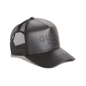 Faux-Leather Trucker Hat - Black