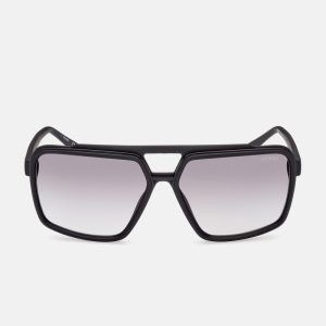 Metal Trim Plastic Navigator Sunglasses - Black