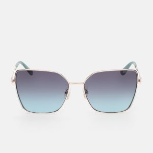 Geometric Butterfly Metal Sunglasses - Blue