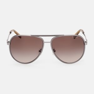 Aviator Striped Metal Sunglasses - Grey
