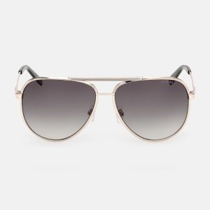Aviator Striped Metal Sunglasses - Gold