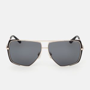 Oversized Metal Navigator Sunglasses - Black
