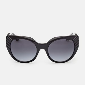 Adina Cat-Eye Plastic Textured Sunglasses - Black