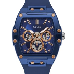 Rose Gold-Tone and Blue Silicone Multifunction Watch - Blue