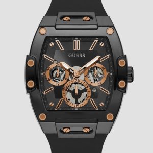 Rose Gold-Tone and Black Silicone Multifunction Watch - Black