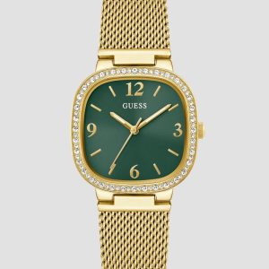 Gold-Tone and Green Mesh Analog Watch - Gold