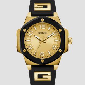 Gold-Tone and Black Silicone Analog Watch - Black