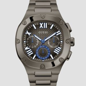 Dark Silver-Tone and Blue Multifunction Watch - Black