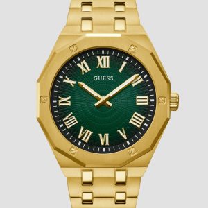 Gold-Tone and Green Sunburst Analog Watch - Gold