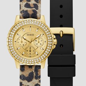 Gold-Tone Leather Multifunction Watch - MultipleColors