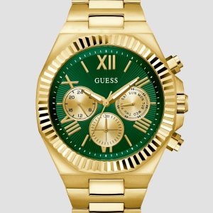 Gold-Tone and Green Multifunction Watch - MultipleColors