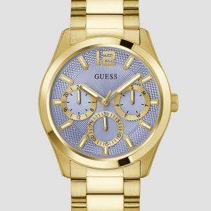 Gold-Tone and Textured Blue Multifunction Watch - MultipleColors