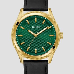 Two-Tone Leather Analog Watch - Black