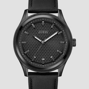 Black Leather Analog Watch - Black