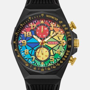 Rainbow Mosaic and Black Silicone Chronograph Watch - MultipleColors