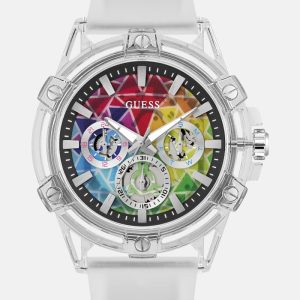 Rainbow Mosaic and White Silicone Multifunction Watch - MultipleColors