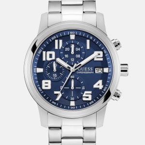 Silver-Tone and Blue Multifunction Watch - MultipleColors