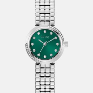 Silver-Tone Green Analog Watch - Silver