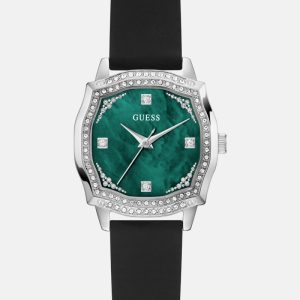 Silver-Tone Silicone Analog Watch - Black