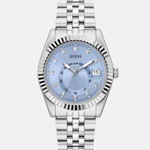 Silver-Tone and Blue Multifunction Watch - Silver