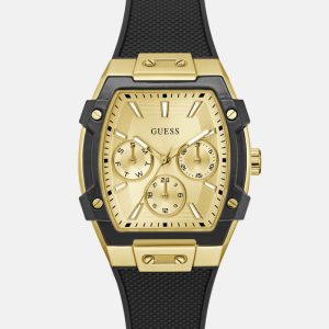 Gold-Tone and Black Silicone Multifunction Watch - MultipleColors