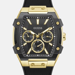 Gold-Tone and Black Silicone Multifunction Watch - Black