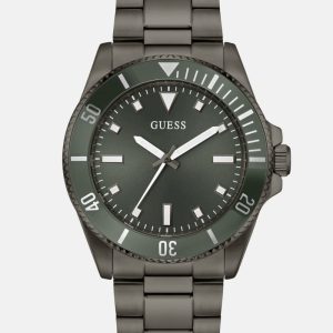 Dark Silver-Tone and Green Analog Watch - Gray