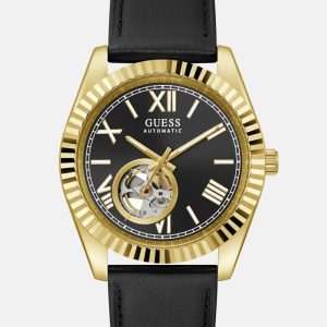 Gold-Tone Analog Leather Watch - Black