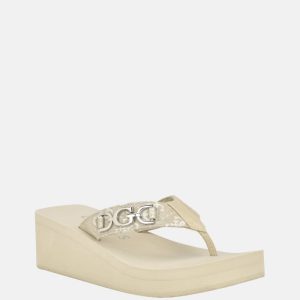 Edany Denim G Buckle Wedge Sandals - Beige