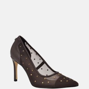 Rhinestone Mesh Pumps - Brown