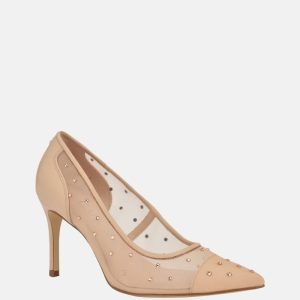 Rhinestone Mesh Pumps - Beige