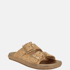 Funzy Embellished Two-Strap Slides - Beige