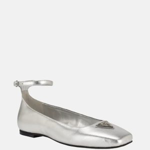 Metallic Ankle Strap Ballet Flats - Silver
