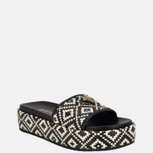 Longoh Raffia Platform Slide Sandals - Black