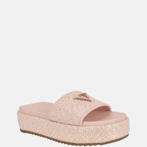 Longoh Raffia Platform Slide Sandals - Pink