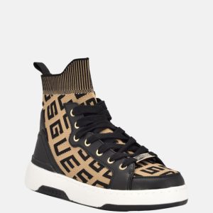 Mannen Logo Knit High-Top Sneakers - Brown