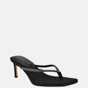 Mayan Rhinestone Thong Strap Heels - Black